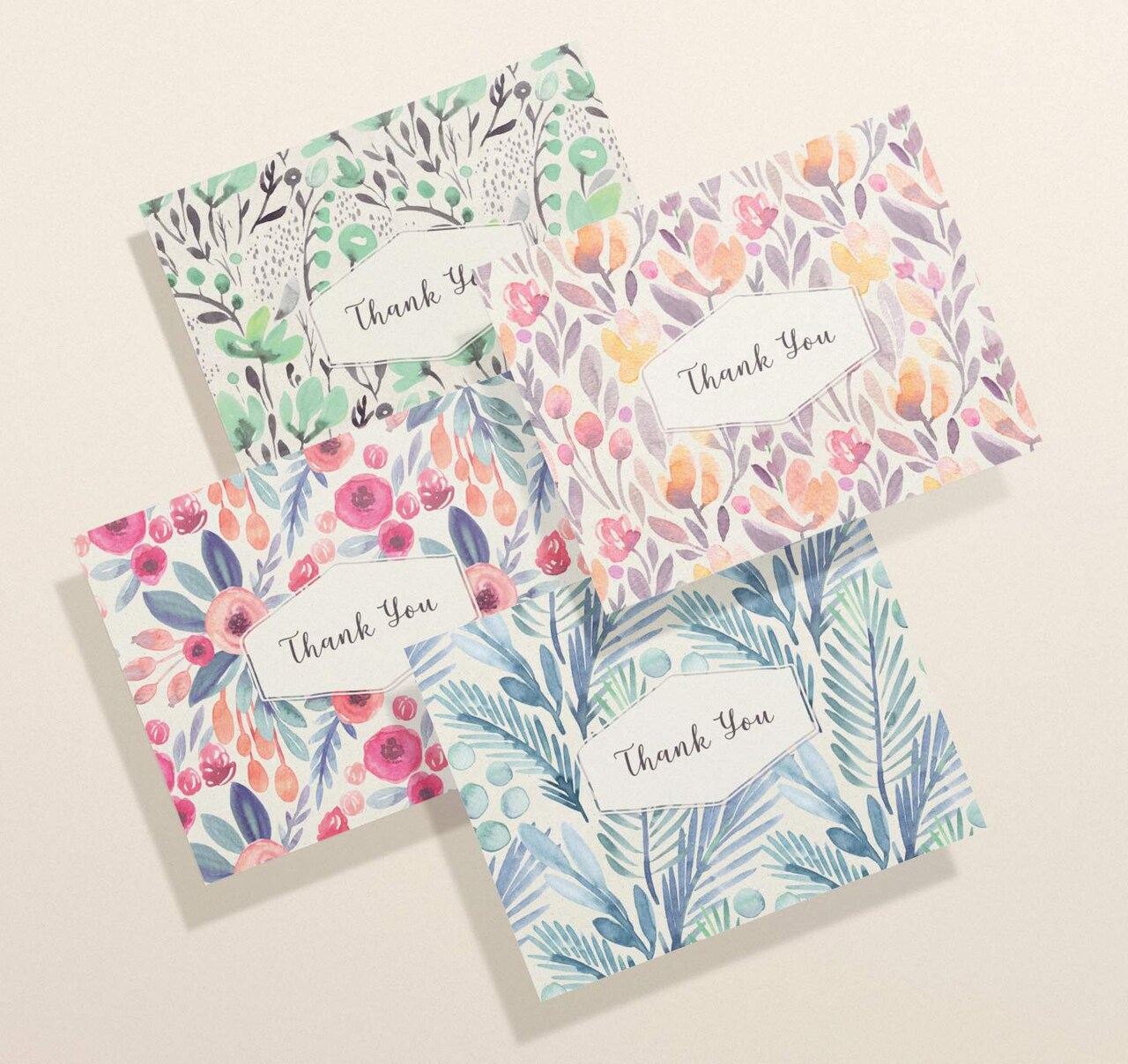 Twigs Paper - Watercolor Flower Thank You Cards 12-Count - Floral Greeting Cards with Envelopes - Blank Note Cards - Stationery Set - Eco-Friendly